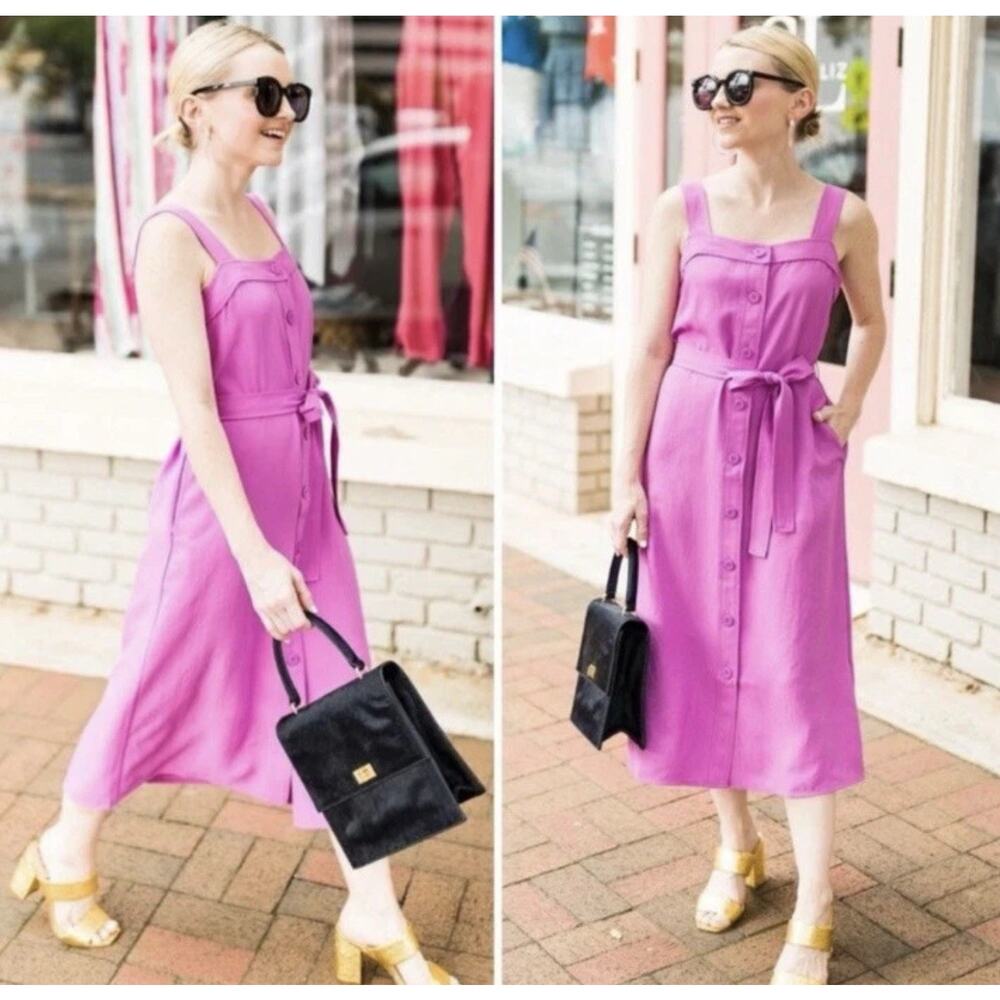 Everlane Japanese Goweave Picnic Button Front Midi Dress In Lavender Size 8 EUC - Picture 6 of 7